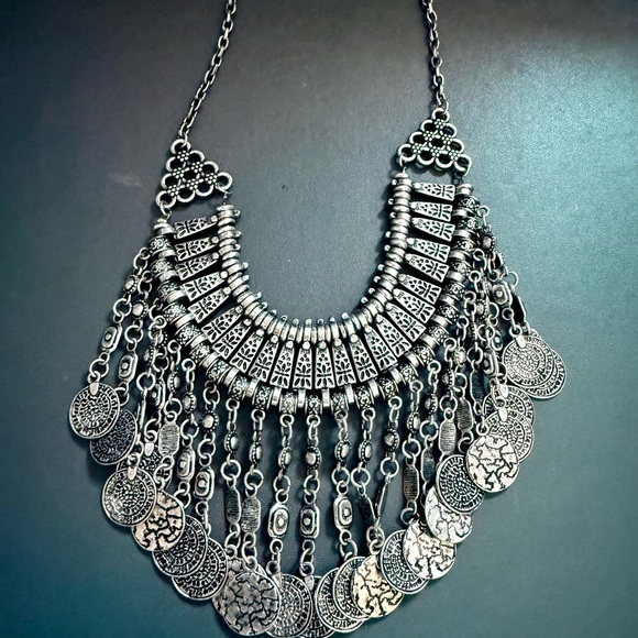 Vtg Big Choker Bib Necklace Chain Dangles large size - Picture 1 of 10